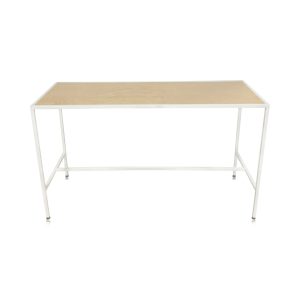 Bali White Communal Bar Table (Maple Top) available for corporate event rental in Indianapolis