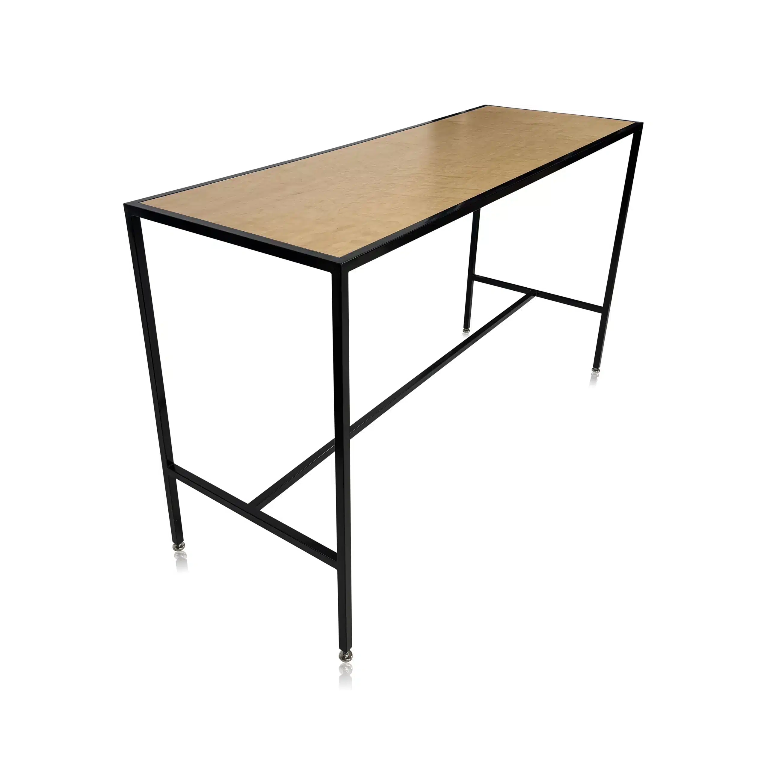 Bali Black Communal Bar Table (Maple Top) available for corporate event rental in Indianapolis, view 1