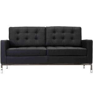 City Loft Black Loveseat available for corporate event rental in Indianapolis
