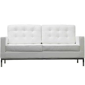 City Loft White Loveseat available for corporate event rental in Indianapolis