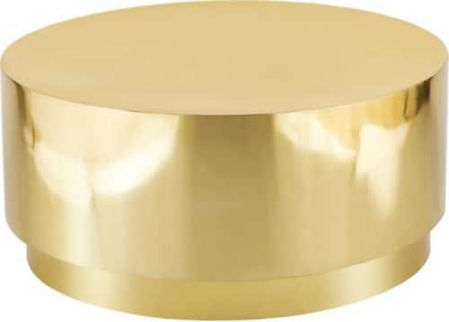 Aura Gold Coffee Table rental in Indianapolis, polished gold drum coffee table