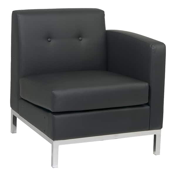 Madison Black Left Armchair rental in Indianapolis, black modular chair with a left arm on chrome legs