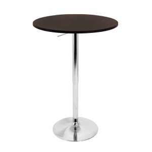 Mahogany Pub Table rental in Indianapolis, round mahogany-finish pub table on a chrome pedestal