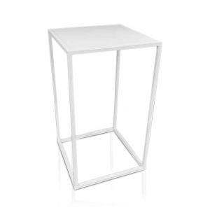 White Nexus Bar Table rental in Indianapolis, white-frame cocktail table with a 24 inch square top
