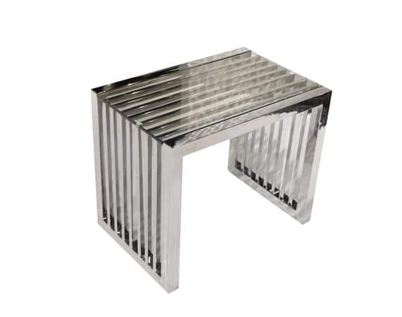 Tribeca End Table rental in Indianapolis, polished stainless steel slatted end table
