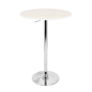 White Pub Table rental in Indianapolis, round white pub table on a chrome pedestal