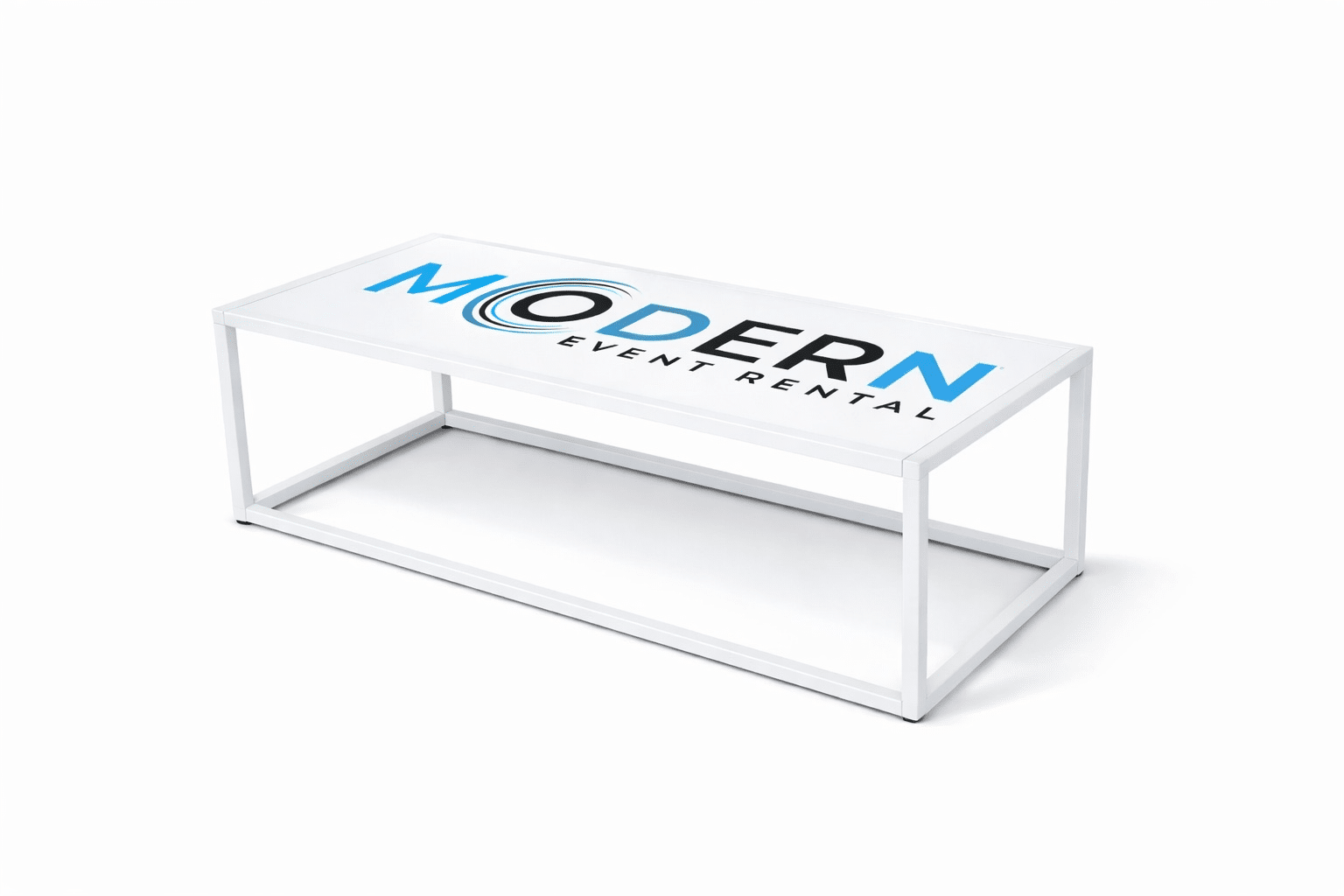 White Club Coffee Table available for corporate event rental in Indianapolis, view 1