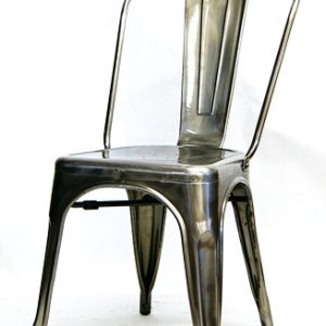 Raw steel industrial cafe chair with slatted back for corporate event dining