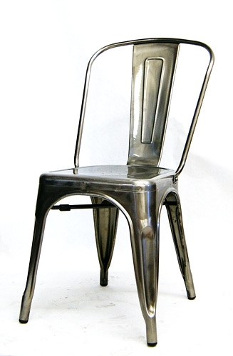 Raw steel industrial cafe chair with slatted back for corporate event dining