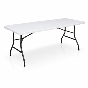 Six foot white folding utility table for event back of house and registration use