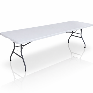 Eight foot white folding utility table for event back of house and catering use
