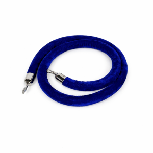 Blue velour stanchion rope with chrome ends for event queue control