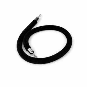 Black velour stanchion rope with chrome ends for event queue control